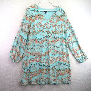 Worthington Dress Womens Size‎ Large Floral Print Split Long Sleeve V Neck Lined